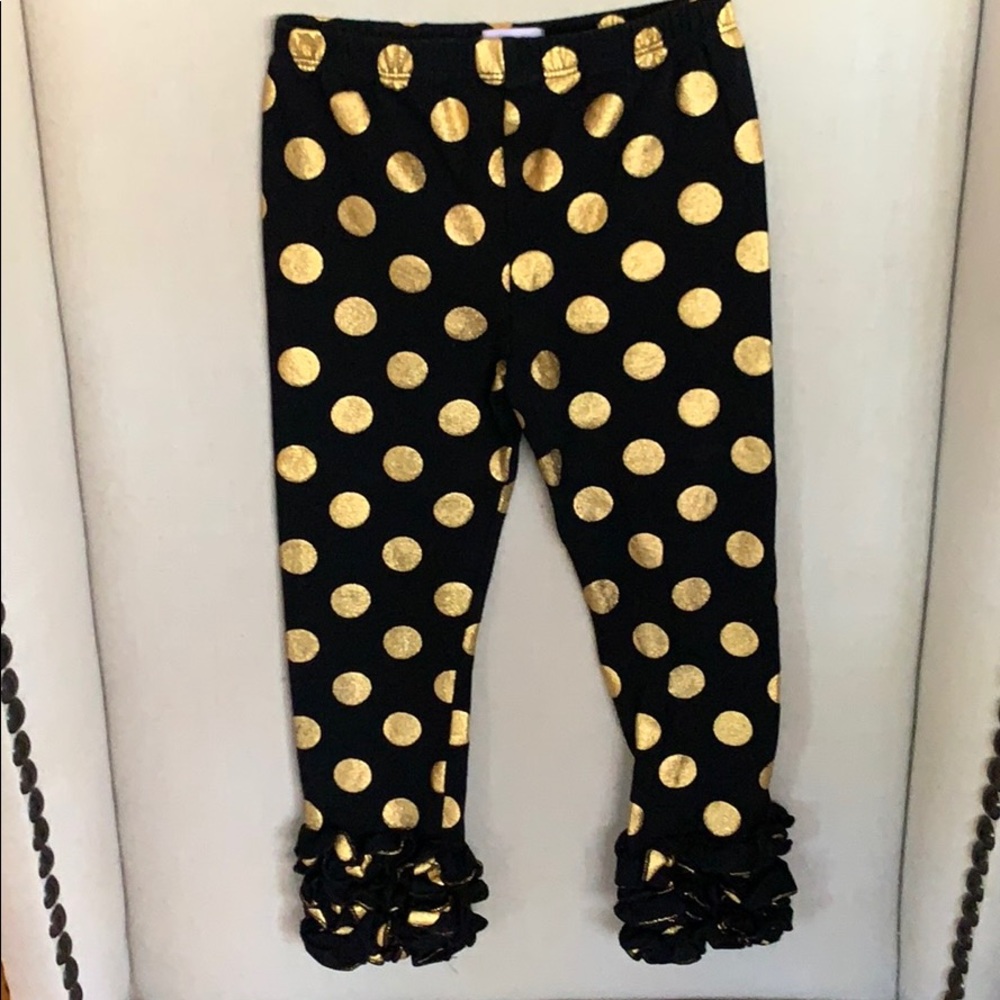 NEW!! Toddler 3/4 Black and Gold Dot Leggings